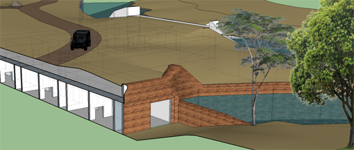 Sectional perspective of covered tiger den (Sketchup)